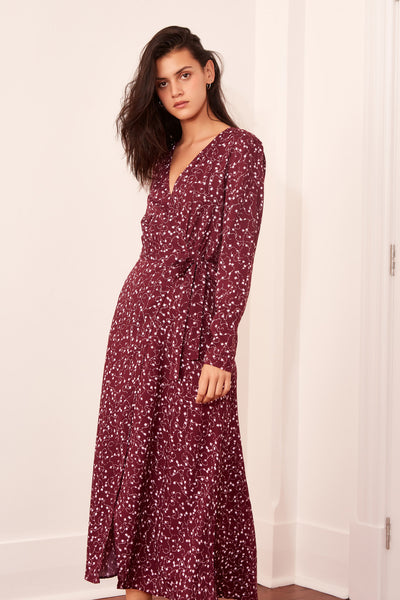 THE FIFTH | CELEBRATED WRAP DRESS plum sparkler – THE FIFTH LABEL